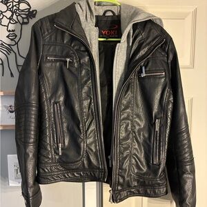 Yoki women’s Black Faux Leather Hooded Jacket